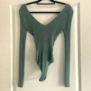 NWT Hera Collection Ribbed Bodysuit Olive Seafoam Size Small/Medium